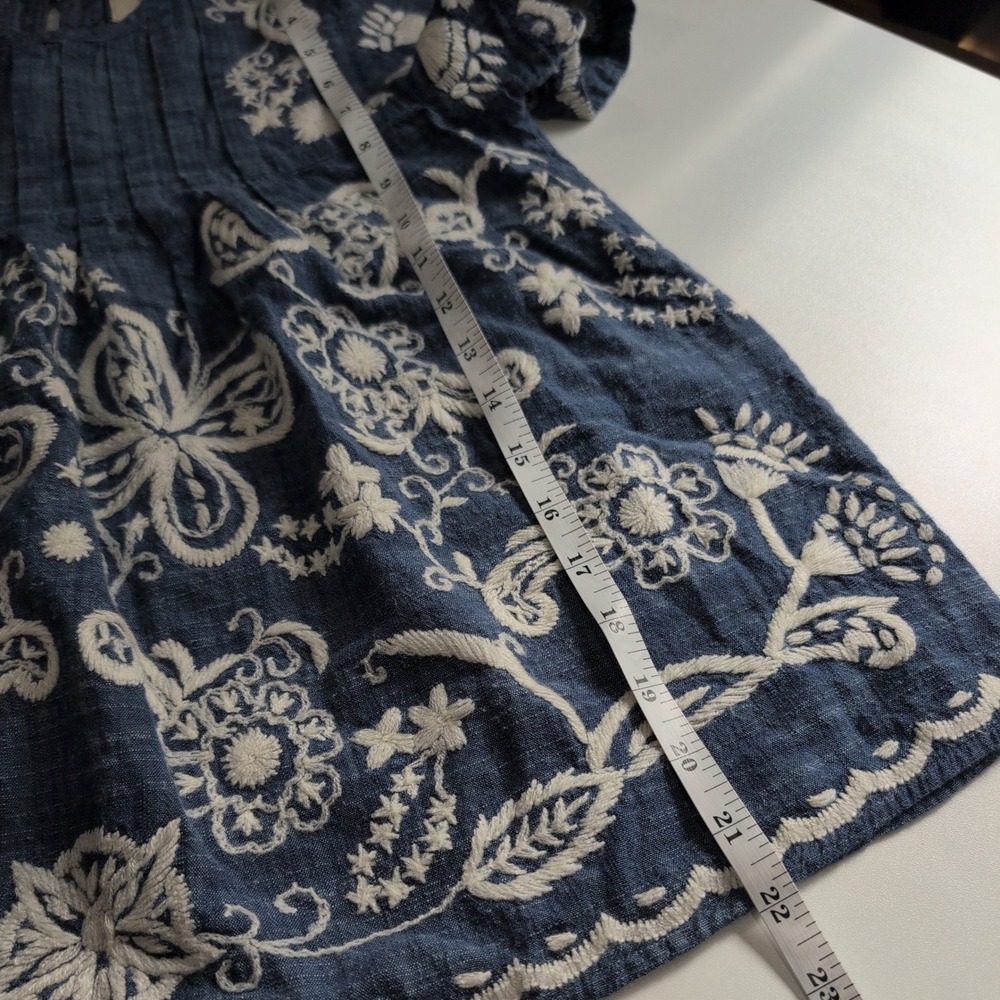 Sea New York Blue Embroidered Floral Butterfly Cotton Blouse‎ Top Size 0 - Picture 10 of 11